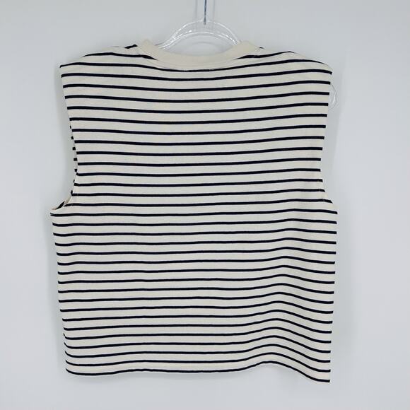 J. Crew Structured Muscle T-shirt Womens Size M Stripe Mariner Cotton Cream Navy - Picture 4 of 9